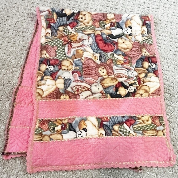 Handmade Pink Teddy Bear Table Runner Tea Party Dresser Scarf Shower Vintage - Picture 1 of 12
